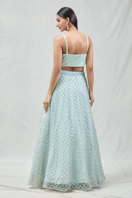 Meenagurnam Checkered Embroidered Lehenga Set 