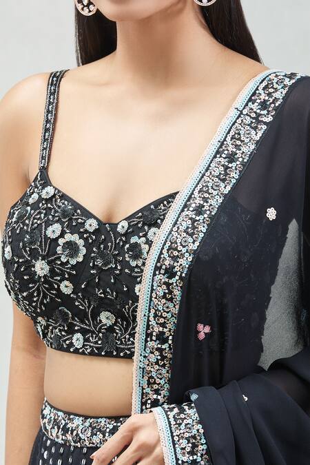 Meenagurnam Black Net, Georgette Sequins Sweetheart Neck Embroidered Lehenga Set Online at Aza Fashions Meenagurnam_Black Net, Georgette Sequins Sweetheart Neck Embroidered Lehenga Set _Online_at_Aza_Fashions