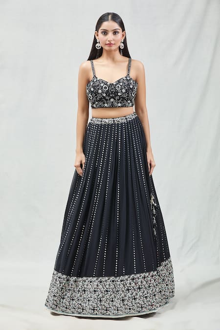 Buy Meenagurnam Black Net, Georgette Sequins Sweetheart Neck Embroidered Lehenga Set Online at Aza Fashions Buy_Meenagurnam_Black Net, Georgette Sequins Sweetheart Neck Embroidered Lehenga Set _Online_at_Aza_Fashions