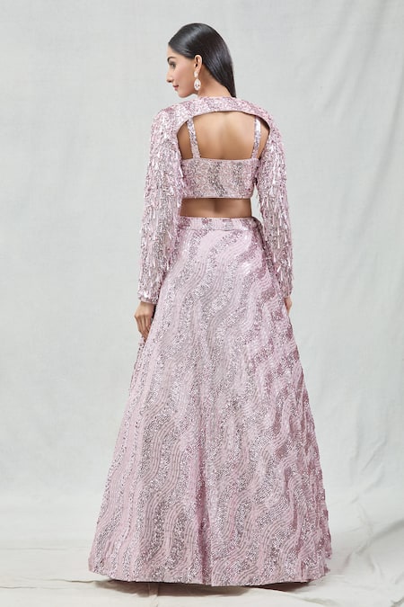 Shop Meenagurnam Pink Net Sequins Sweetheart Neck Computerised Work Lehenga Set at Aza Fashions Shop_Meenagurnam_Pink Net Sequins Sweetheart Neck Computerised Work Lehenga Set _at_Aza_Fashions