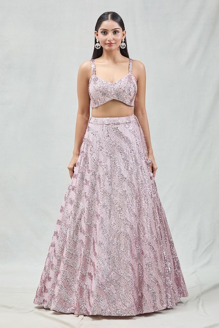 Meenagurnam Pink Net Sequins Sweetheart Neck Computerised Work Lehenga Set Online at Aza Fashions Meenagurnam_Pink Net Sequins Sweetheart Neck Computerised Work Lehenga Set _Online_at_Aza_Fashions