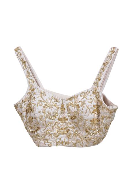 Buy_Meenagurnam_Ivory Net, Satin, Silk Sequins, Beads Sweetheart Neck And Work Border Saree Set_Online_at_Aza_Fashions