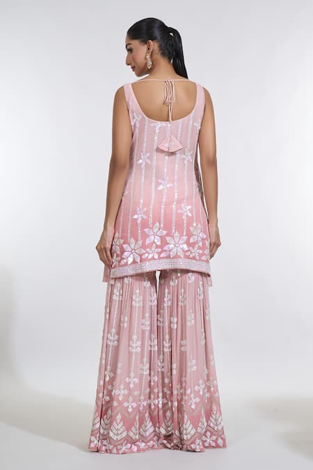 Meenagurnam Ombre Embroidered Kurta Sharara Set 