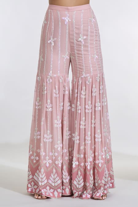 Meenagurnam Pink Georgette, Net Sequins, Embroidery Square Neck Ombre Kurta Sharara Set at Aza Fashions Meenagurnam_Pink Georgette, Net Sequins, Embroidery Square Neck Ombre Kurta Sharara Set _at_Aza_Fashions