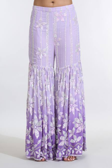 Buy Meenagurnam Purple Georgette, Net Sequins, Embroidery Square Ombre Floral Kurta Sharara Set Online at Aza Fashions Buy_Meenagurnam_Purple Georgette, Net Sequins, Embroidery Square Ombre Floral Kurta Sharara Set_Online_at_Aza_Fashions