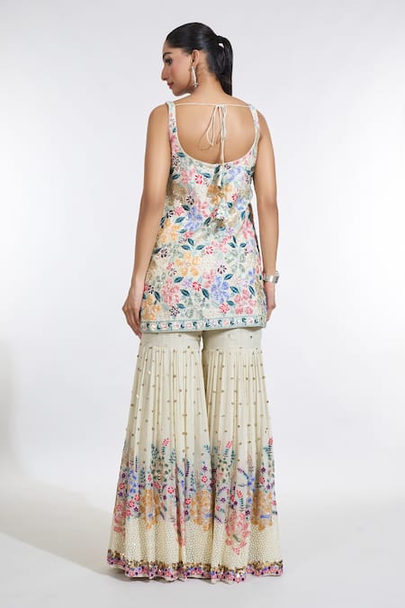 Shop Meenagurnam Beige Tissue, Silk Sequins, Embroidery Scoop Neck Kurta Sharara Set at Aza Fashions Shop_Meenagurnam_Beige Tissue, Silk Sequins, Embroidery Scoop Neck Kurta Sharara Set _at_Aza_Fashions