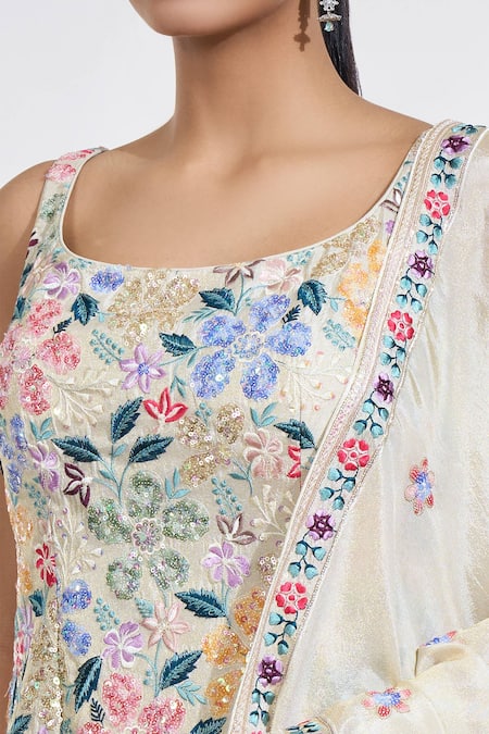 Buy Meenagurnam Beige Tissue, Silk Sequins, Embroidery Scoop Neck Kurta Sharara Set Buy_Meenagurnam_Beige Tissue, Silk Sequins, Embroidery Scoop Neck Kurta Sharara Set