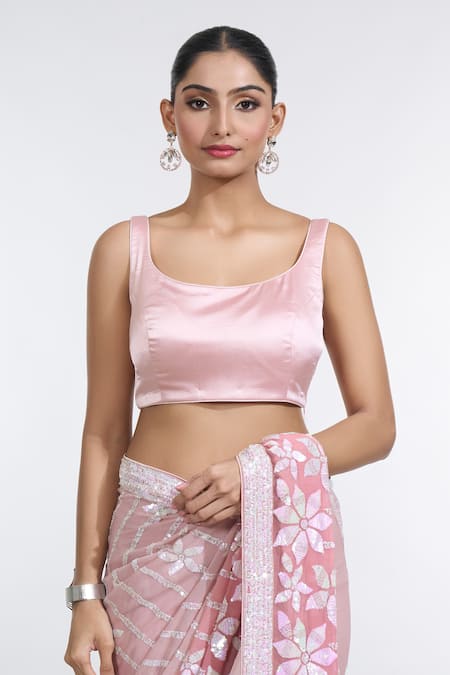 Buy_Meenagurnam_Pink Satin, Georgette Sequins Scoop Ombre Floral Embroidered Saree With Blouse _Online_at_Aza_Fashions