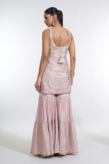 Meenagurnam Paisley Sequin Bloom Embroidered Kurti Sharara Set 