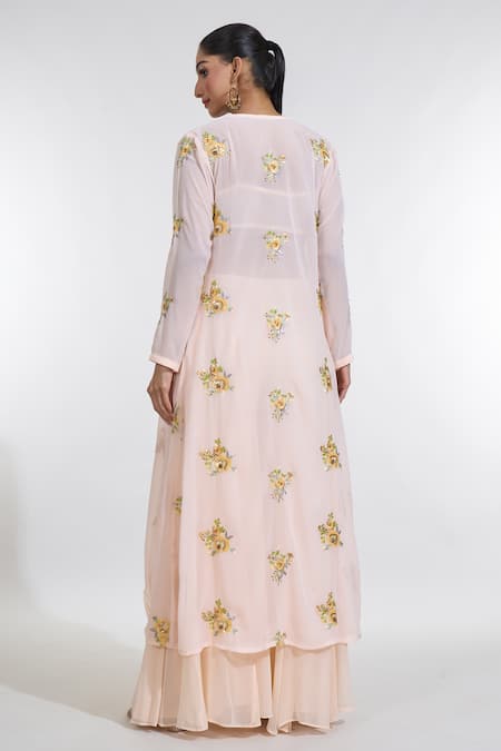 Meenagurnam Sunny Bloom Sequin Embroidered Cape Sharara Set 