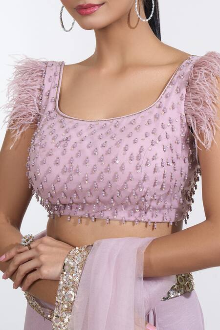 Meenagurnam Purple Net, Georgette Blast Border Embellished Pre-draped Skirt Saree Set Online at Aza Fashions Meenagurnam_Purple Net, Georgette Blast Border Embellished Pre-draped Skirt Saree Set _Online_at_Aza_Fashions