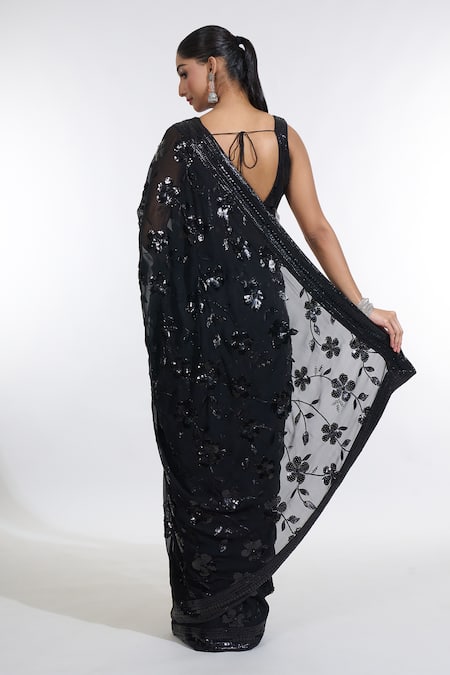 Meenagurnam Sequin Musk Bloom Embroidered Saree With Blouse 