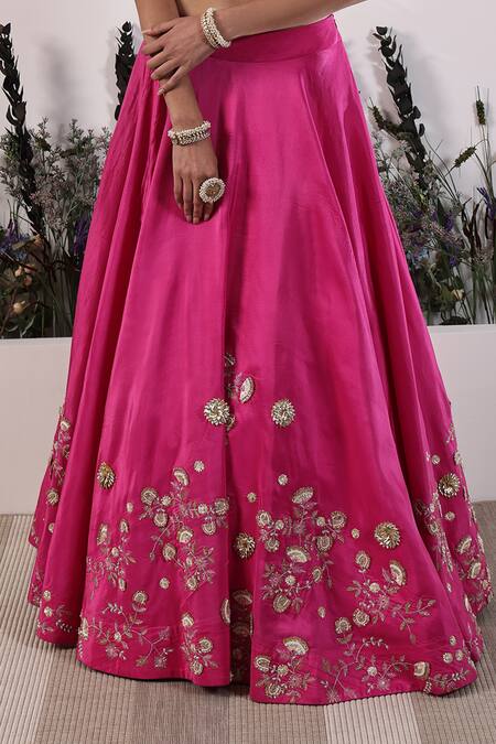 Shop Nayna Kapoor Fuchsia Silk, Organza Gota Patti, Embroidery Plunge Neck Lehenga Set Online at Aza Fashions Shop_Nayna Kapoor_Fuchsia Silk, Organza Gota Patti, Embroidery Plunge Neck Lehenga Set_Online_at_Aza_Fashions