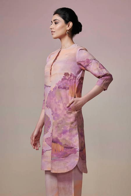 Buy Dressfolk Purple Linen, Cotton Round Neck Abstract Digital Print Kurta And Pant Set Online at Aza Fashions Buy_Dressfolk_Purple Linen, Cotton Round Neck Abstract Digital Print Kurta And Pant Set_Online_at_Aza_Fashions