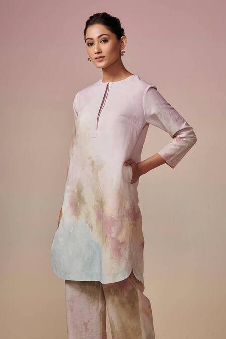 Buy Dressfolk Pink Linen, Cotton Round Neck Abstract Digital Print Kurta And Pant Set Online at Aza Fashions Buy_Dressfolk_Pink Linen, Cotton Round Neck Abstract Digital Print Kurta And Pant Set_Online_at_Aza_Fashions