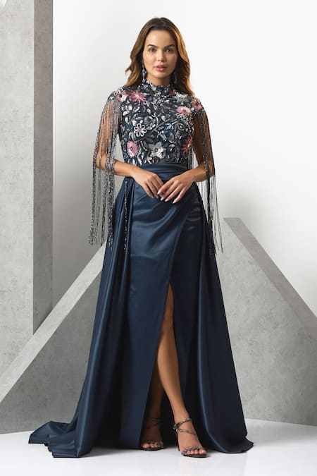 Eli Bitton Floral Embroidered Slit Gown 