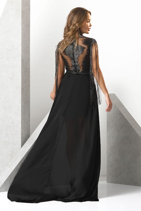 Eli Bitton Hand Embroidered Sheer Gown 