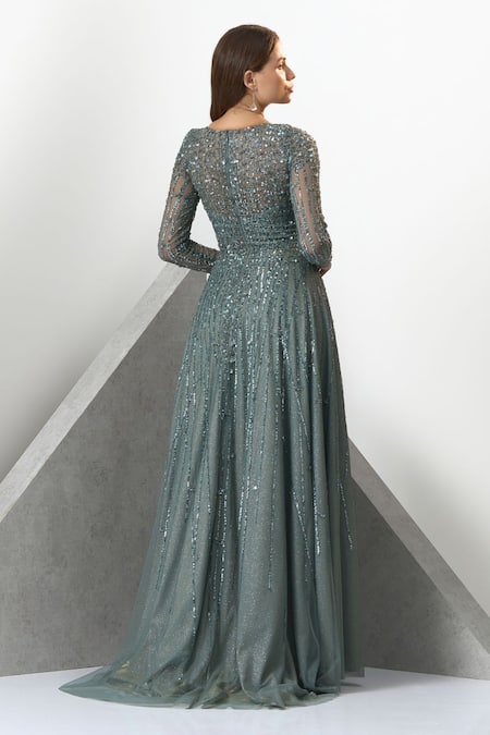 Eli Bitton Beads & Pearls Hand Embroidered Trail Gown 