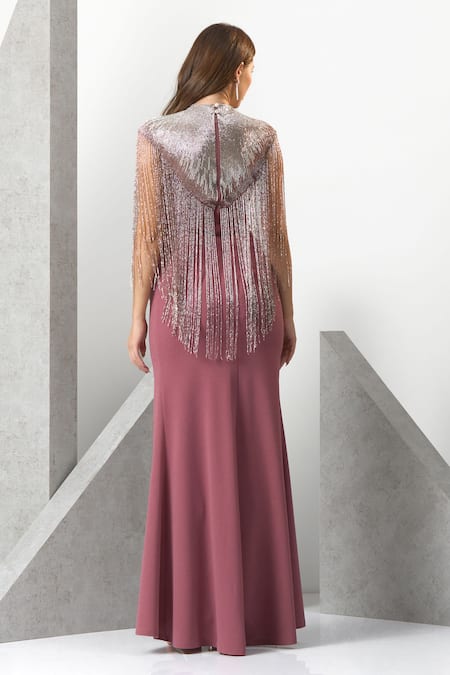 Eli Bitton Fringe Detailed Hand Embroidered Gown 