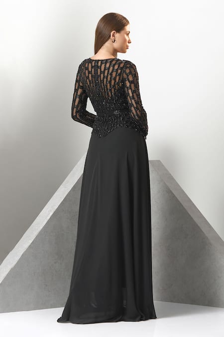 Eli Bitton Sequins & Pearls Embroidered Flared Gown 