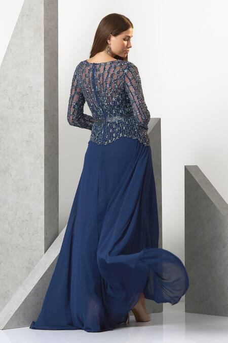 Eli Bitton Hand Embroidered Flared Gown 
