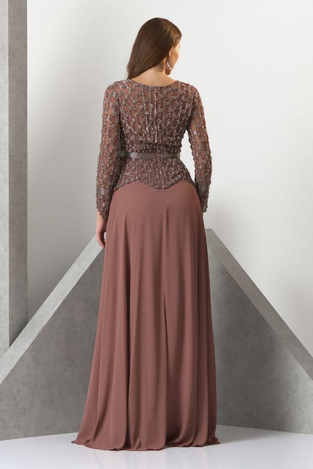 Eli Bitton Sequins & Pearls Hand Embroidered Gown 
