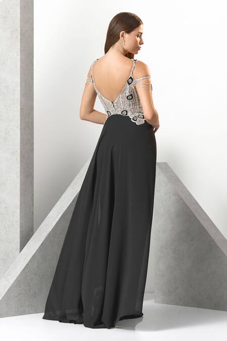 Eli Bitton Crystal Embroidered Draped Jumpsuit 