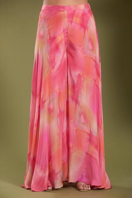 Shop_Amani_Pink Crepe Silk Printed Abstract V Neck Kurta Sharara Set _Online_at_Aza_Fashions