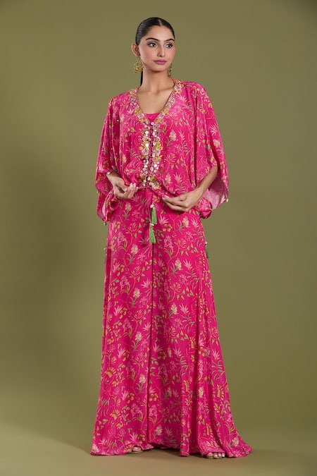 Amani Floral Print Kaftan Flared Pant Set 