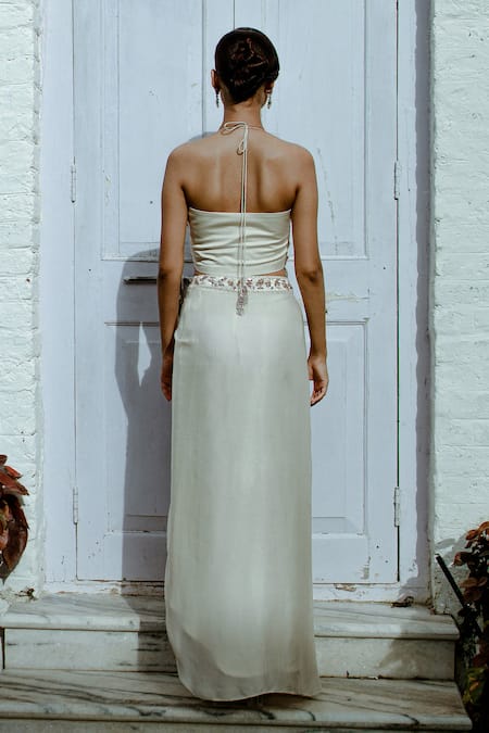 Pavone By Akanksha Chopra Floral Motif Hand Work Blouse With Dhoti Skirt 