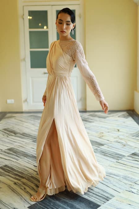 Pavone By Akanksha Chopra Hand Work Sleeve Gown 