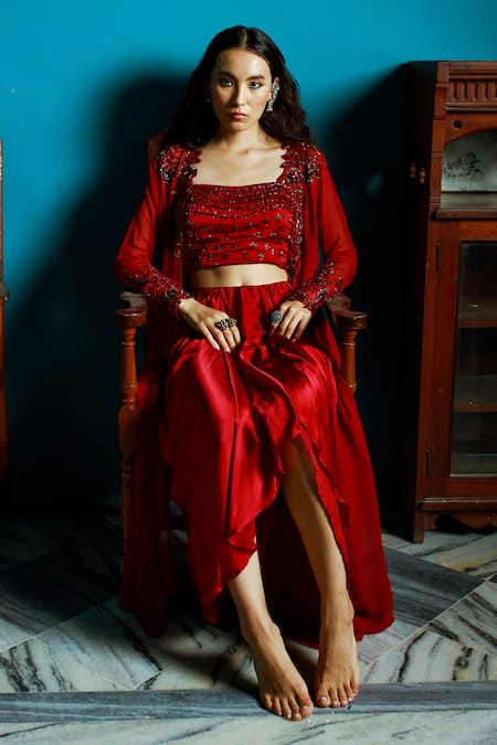 Pavone By Akanksha Chopra Cutdana Hand Work Tube Top Set With Jacket 