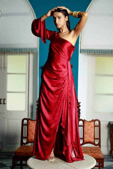 Pavone by Akanksha Chopra Draped One Shoulder Gown 