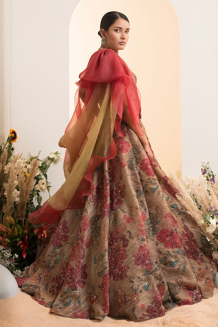 Presto Couture Floral Pattern Lehenga With Attached Drape Blouse 