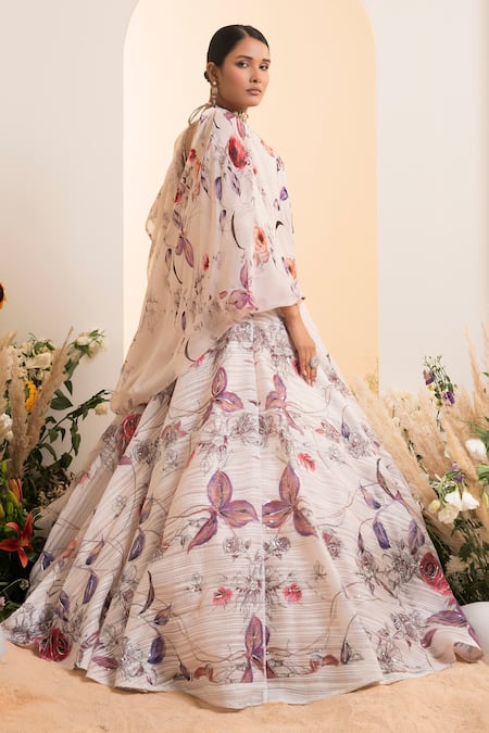Presto Couture Floral Print Lehenga With Attached Drape Blouse 