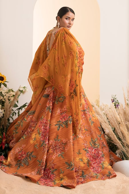 Presto Couture Floral Print Lehenga With Cape Blouse 