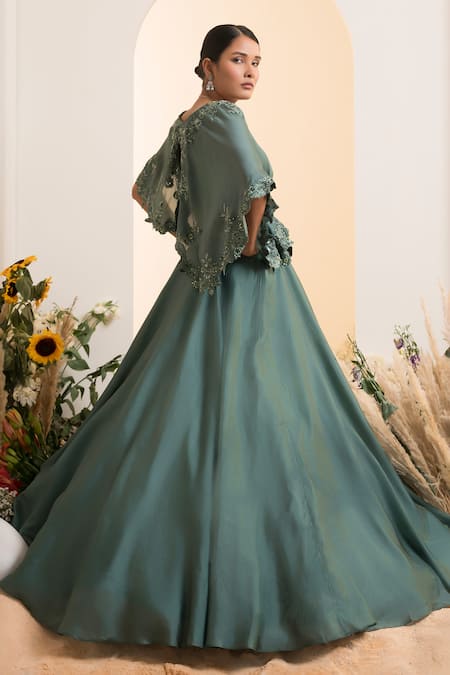 Presto Couture Solid Lehenga With Embroidered Cape Blouse 