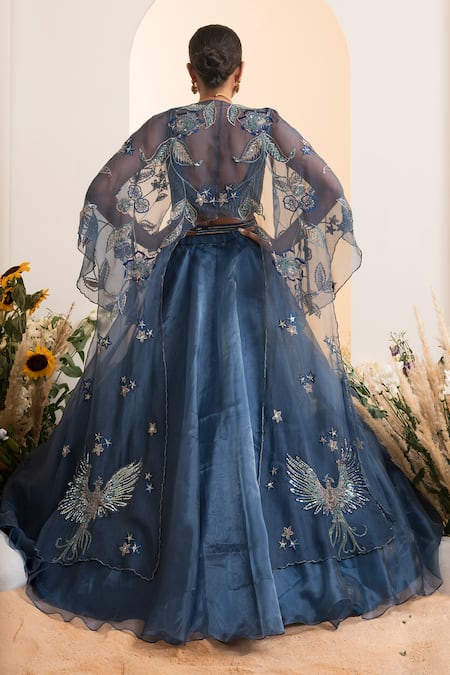 Presto Couture Solid Lehenga Bird Embroidered Cape Set 