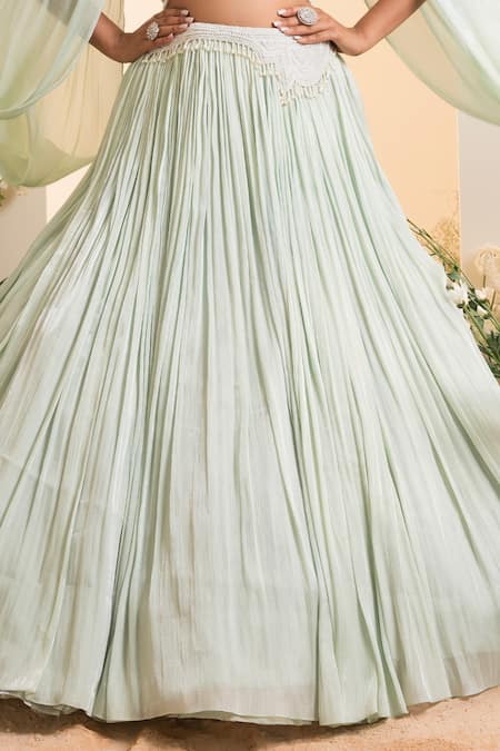 Presto Couture Blue Chiffon, Satin Pearls, Embroidery Embellished Lehenga With Cut-out Blouse Online at Aza Fashions Presto Couture_Blue Chiffon, Satin Pearls, Embroidery Embellished Lehenga With Cut-out Blouse _Online_at_Aza_Fashions