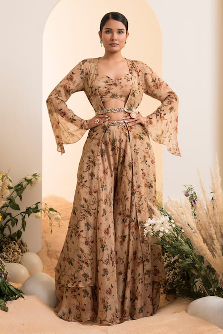 Presto Couture Floral Print Cape Sharara Set 