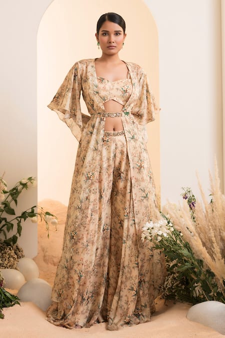 Presto Couture Blossom Print Cape Sharara Set 