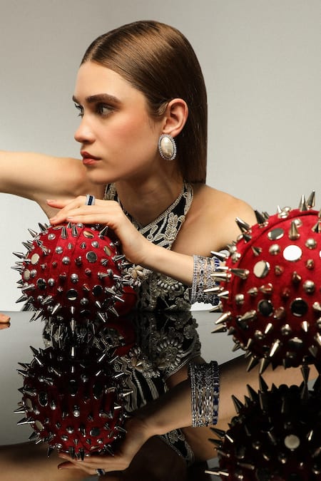 Forever Noor Galaxy Rivets Embellished Ball-Shaped Bag 