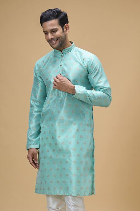 Buy Arihant Rai Sinha Green Jacquard, Silk Embroidery Crest Motif Woven Kurta Buy_Arihant Rai Sinha_Green Jacquard, Silk Embroidery Crest Motif Woven Kurta