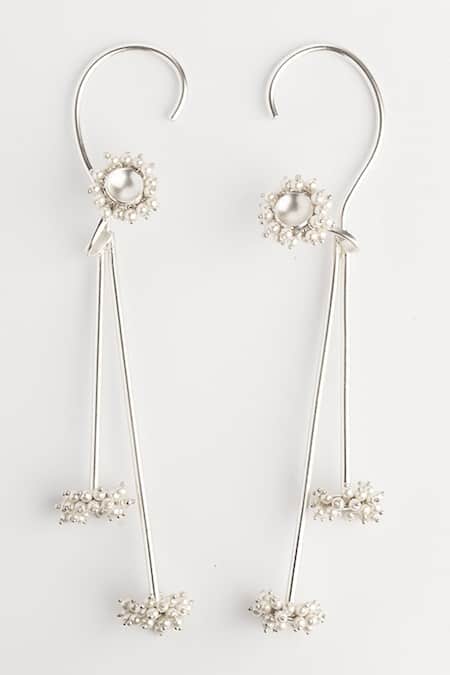 Shop Suhani Pittie Silver Plated Pearls Embellished Ear Cuffs at Aza Fashions Shop_Suhani Pittie_Silver Plated Pearls Embellished Ear Cuffs _at_Aza_Fashions