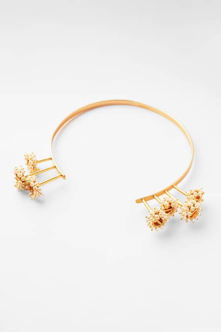 Shop Suhani Pittie Gold Plated Pearls Embellished Choker Necklace at Aza Fashions Shop_Suhani Pittie_Gold Plated Pearls Embellished Choker Necklace _at_Aza_Fashions