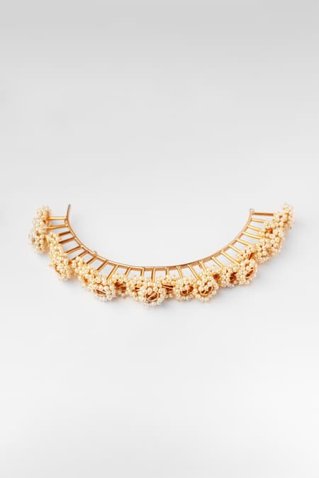 Shop Suhani Pittie Gold Pearls Embellished Mohawk at Aza Fashions Shop_Suhani Pittie_Gold Pearls Embellished Mohawk _at_Aza_Fashions