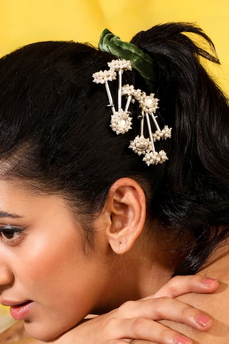 Suhani Pittie Silver Pearls Embellished Hair Pins - Set Of 2 