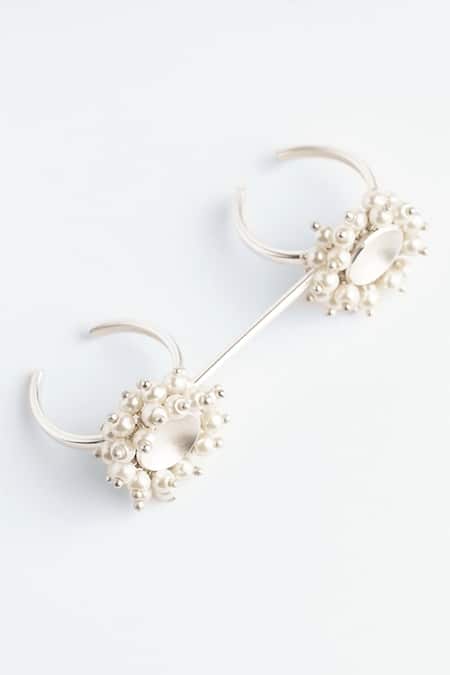 Suhani Pittie Silver Plated Pearls Embellished Multi-finger Ring Online at Aza Fashions Suhani Pittie_Silver Plated Pearls Embellished Multi-finger Ring _Online_at_Aza_Fashions