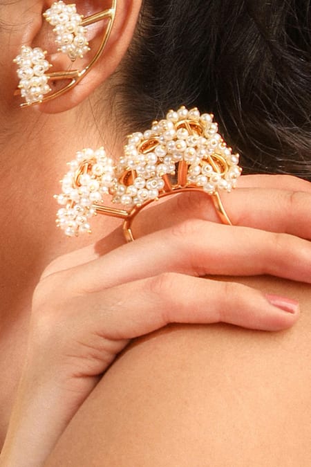 Suhani Pittie Gold Plated Pearls Work Multi-finger Ring 