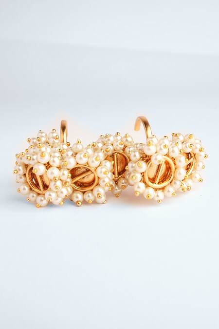 Suhani Pittie_Gold Plated Pearls Work Multi-finger Ring _Online_at_Aza_Fashions